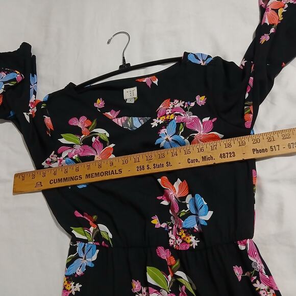 A New Day Black floral fit & flare dress with bell sleeves sz Small polyester - Picture 15 of 16